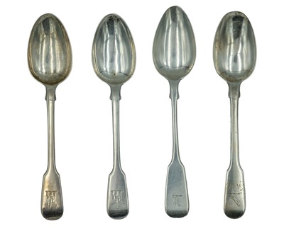 Lot 92 - A pair of William IV silver fiddle-pattern teaspoons by Mary Chawner.