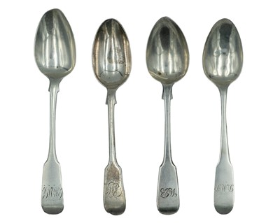 Lot 189 - A selection of Irish and British silver fiddle-pattern teaspoons dated William IV and later.