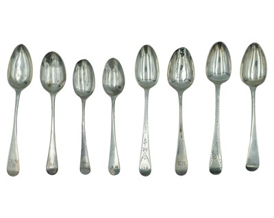 Lot 117 - A selection of George III and later silver Old-English pattern teaspoons.