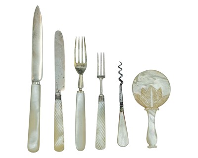 Lot 298 - A pair of silver and mother-of-pearl fruit cutlery.