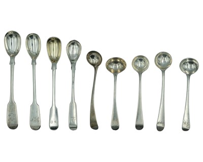 Lot 116 - A selection of George III and later silver condiment spoons.