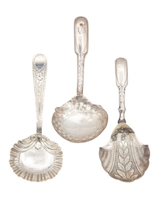 Lot 167 - A trio of George III and later silver caddy spoons.