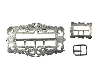 Lot 243 - A Victorian silver foliate engraved and pierced buckle by Thomas Able.