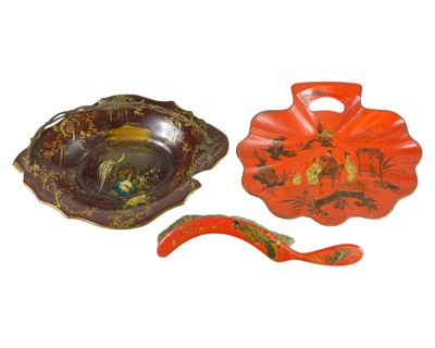 Lot 6 - A Victorian papier mache lacquered basket.