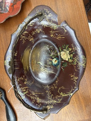 Lot 6 - A Victorian papier mache lacquered basket.