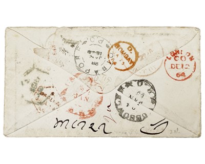 Lot 167 - Envelope sent from Exeter to Upper India.