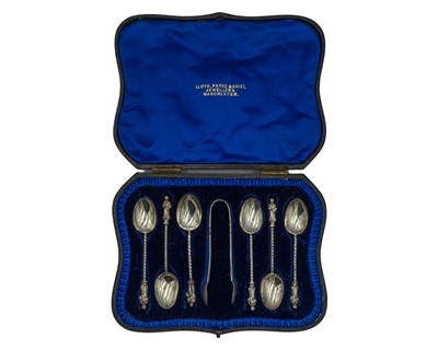 Lot 373 - A Victorian cased set of six silver apostle teaspoons by Florence Warden.