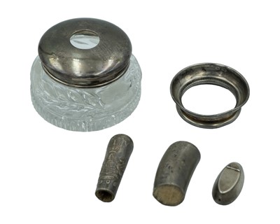 Lot 367 - A George V silver-lidded and cut glass ink pot.