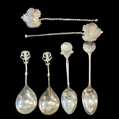 Lot 216 - Four hallmarked silver spoons, two marked for...
