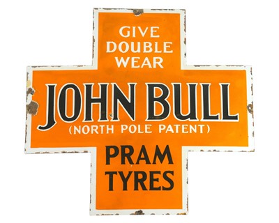 Lot 162 - A John Bull cruciform enamel sign advertising pram tyres.