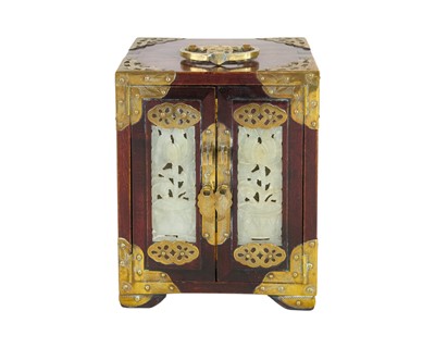 Lot 345 - A Chinese hardwood and brass mounted small jewellery casket.