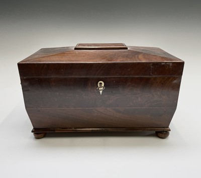 Lot 176 - A George III mahogany sarcophagus form tea caddy.
