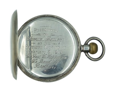 Lot 535 - A Swiss 0.935 silver keyless wind lever pocket watch.