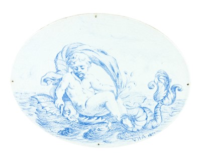 Lot 524 - An oval painted porcelain plaque.