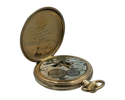 Lot 542 - BUREN - A gold-plated full-hunter keyless wind pocket watch.