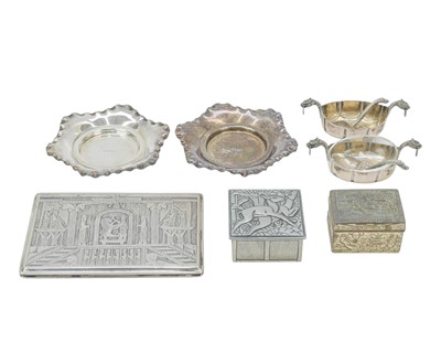 Lot 410 - A pair of Marius Hammer Norwegian 830 grade silver novelty salts.