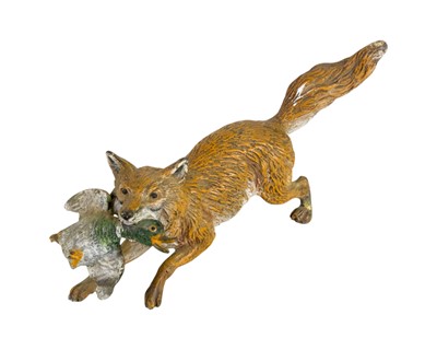 Lot 46 - An Austrian cold painted bronze figure of a fox with a duck.