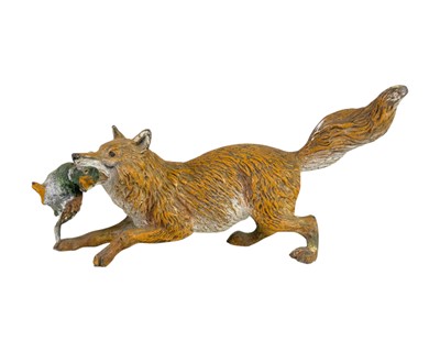 Lot 46 - An Austrian cold painted bronze figure of a fox with a duck.