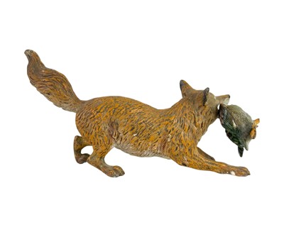 Lot 46 - An Austrian cold painted bronze figure of a fox with a duck.