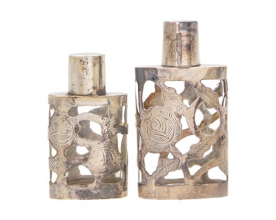 Lot 145 - Two Mexican silver mounted scent bottles.
