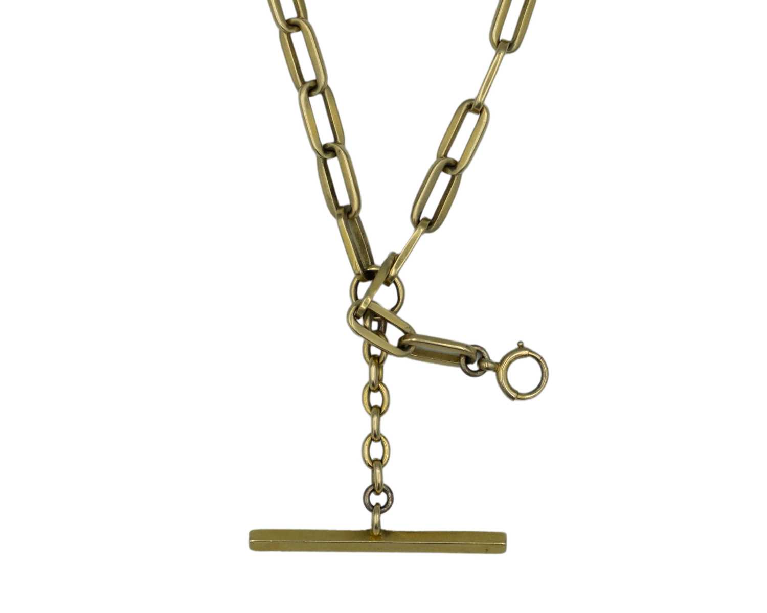 Lot 557 - A heavy, high-purity gold, double Albert watch chain, testing as 18k approx.