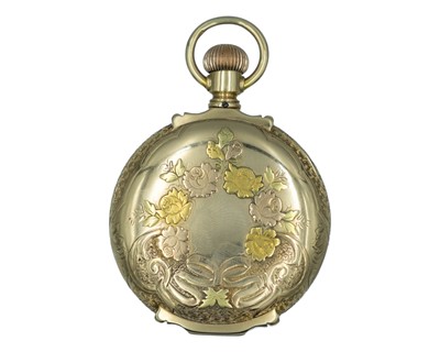 Lot 503 - ELGIN - A good American 14k tri-colour gold full hunter keyless wind lever pocket watch.