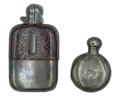 Lot 111 - A silver and leather-mounted hip flask by James Dixon & Sons Ltd.