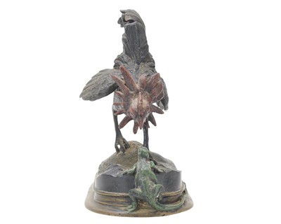 Lot 42 - A large, cold painted bronze figure of a cockerel and a lizard.