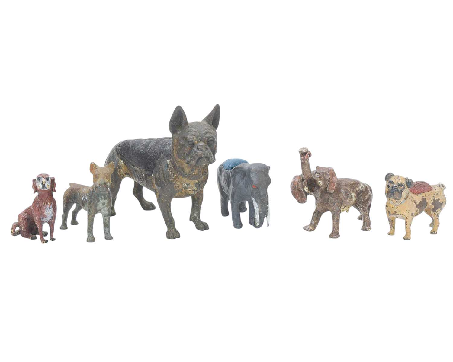 Lot 30 - A group of six cold painted animal figures.