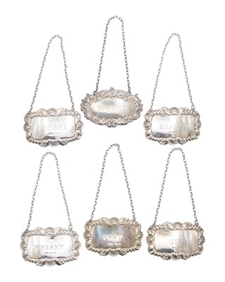 Lot 372 - A collection of modern silver decanter labels by Richards & Knight.