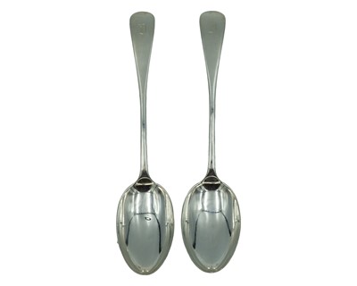Lot 347 - A pair of silver Old-English pattern tablespoons by John Round & Son Ltd.