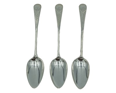 Lot 204 - Three George III silver tablespoons by Jonathan Perkins I & Jonathan Perkins II.