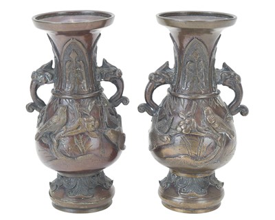 Lot 308 - A pair of Japanese bronze vases.