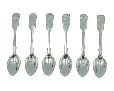 Lot 107 - A set of six Victorian silver teaspoons by Hamilton & Inches.