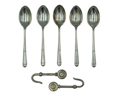 Lot 355 - A set of five silver demitasse spoons by Poston Products Ltd.