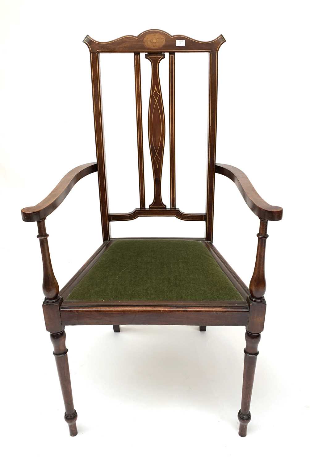 Lot 3030 - An Edwardian mahogany and inlaid open armchair,...