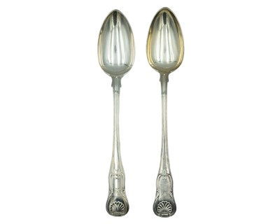 Lot 155 - Two George III silver fiddle thread and shell serving spoons.