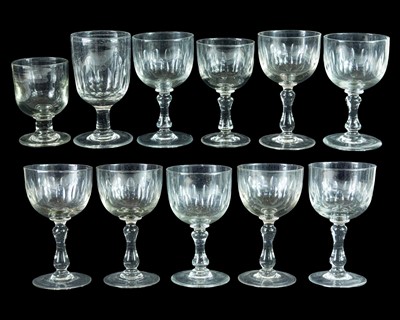 Lot 576 - A matched set of eight similar glass rummers with dimple cut decoration to bowls.
