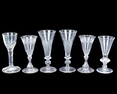 Lot 589 - A George III wine glass with facet cut stem.