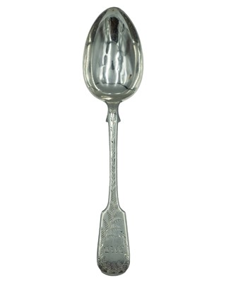 Lot 125 - A Victorian silver fiddle-patterned tablespoon by Thomas Hart Stone.