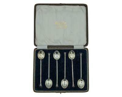 Lot 190 - A set of six silver coffee spoons by William Suckling Ltd.
