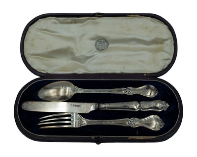 Lot 96 - A Victorian set of silver christening cutlery by Aaron Hatfield & Sons.
