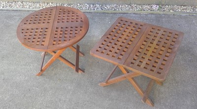 Lot 22 - Two Teak Folding Patio Tables.