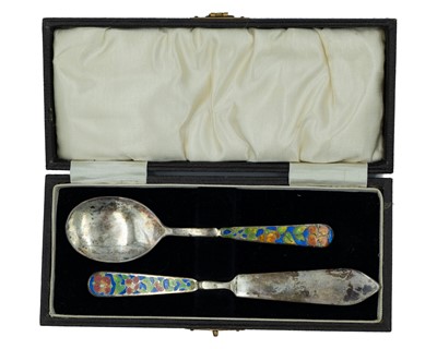 Lot 99 - A silver butter knife set by Bernard Instone.