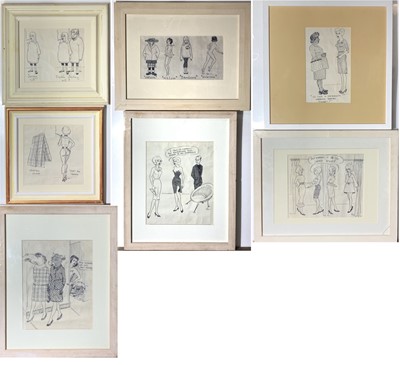 Lot 400 - Seven cartoons, each individually framed and...