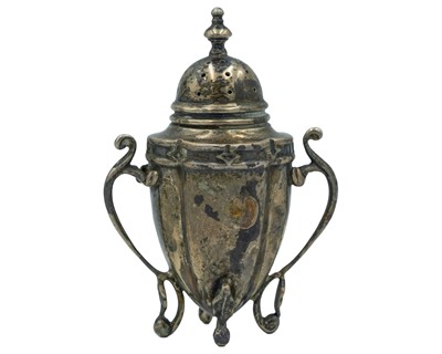 Lot 159 - An Edward VII silver sugar shaker by Walker & Hall.