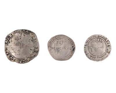 Lot 38 - GB - Hammered coins, two Elizabeth I sixpence coins, 1580 & 1585, and a Charles I halfcrown.