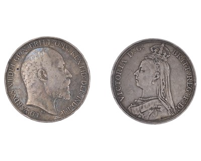 Lot 9 - GB - A Victoria 1889 silver crown coin, and an Edward VII 1902 crown coin.