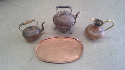 Lot 132 - Copper Kettles, a Jug and a Heavy Copper Tray...