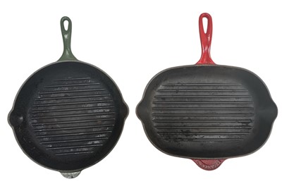 Lot 148 - Vintage Le Creuset skillet pans, 26cm and 32cm.